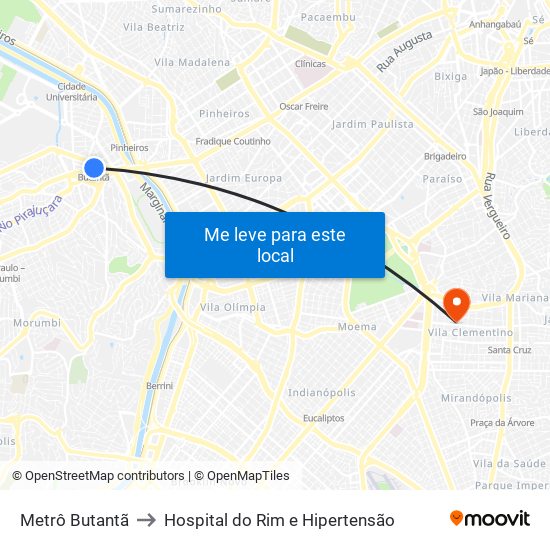 Metrô Butantã to Hospital do Rim e Hipertensão map