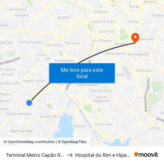 Terminal Metro Capão Redondo to Hospital do Rim e Hipertensão map