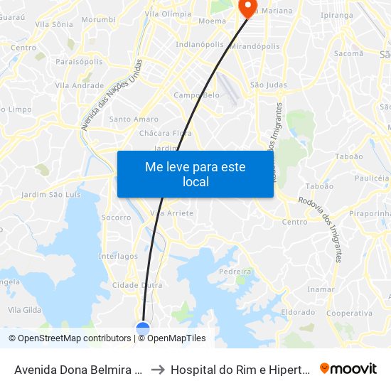 Avenida Dona Belmira Marin to Hospital do Rim e Hipertensão map