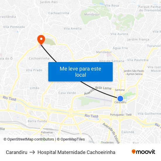 Carandiru to Hospital Maternidade Cachoeirinha map