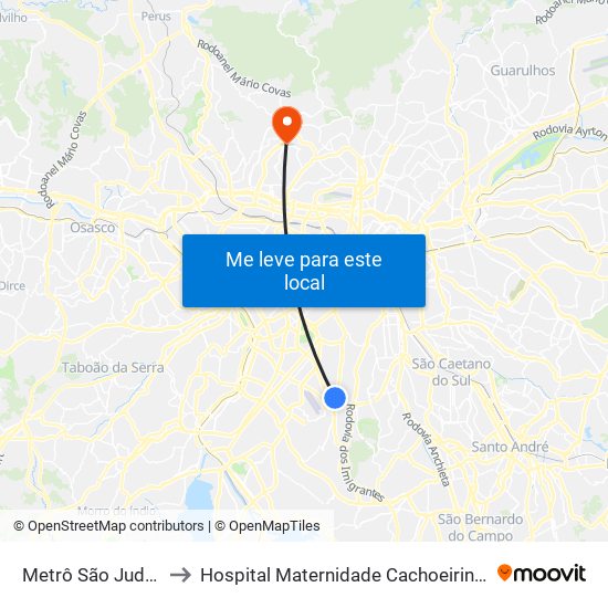 Metrô São Judas to Hospital Maternidade Cachoeirinha map