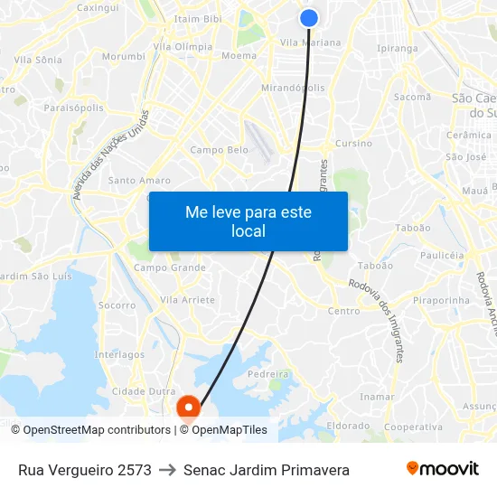 Rua Vergueiro 2573 to Senac Jardim Primavera map