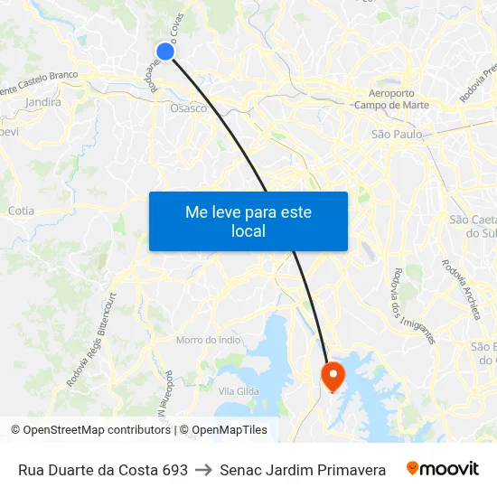 Rua Duarte da Costa 693 to Senac Jardim Primavera map