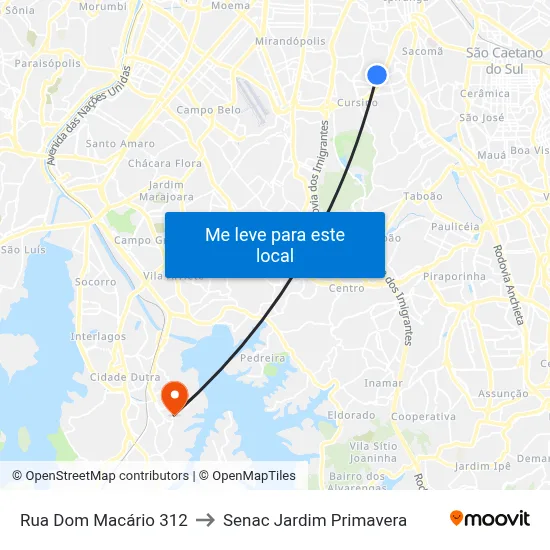 Rua Dom Macário 312 to Senac Jardim Primavera map