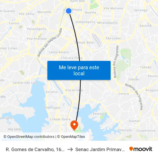 R. Gomes de Carvalho, 1666 to Senac Jardim Primavera map