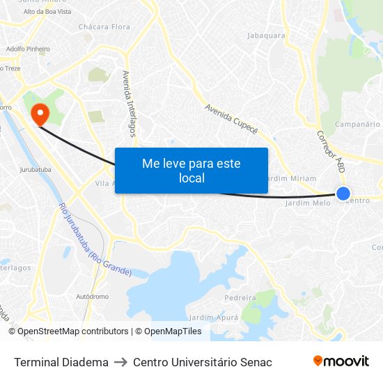 Terminal Diadema to Centro Universitário Senac map