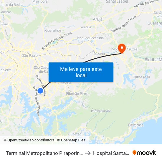 Terminal Metropolitano Piraporinha to Hospital Santana map