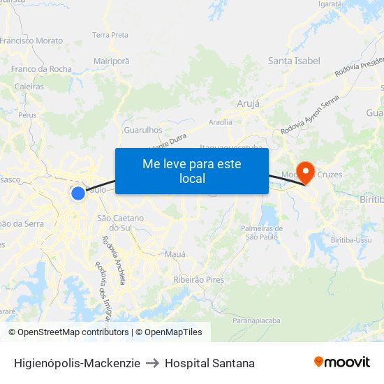 Higienópolis-Mackenzie to Hospital Santana map