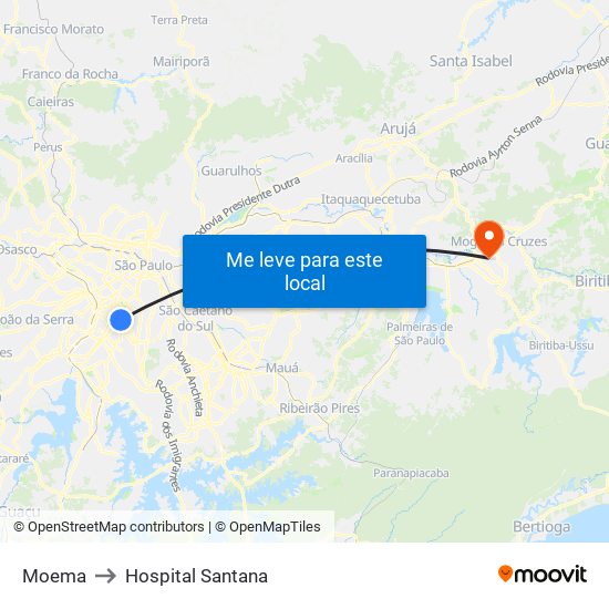 Moema to Hospital Santana map
