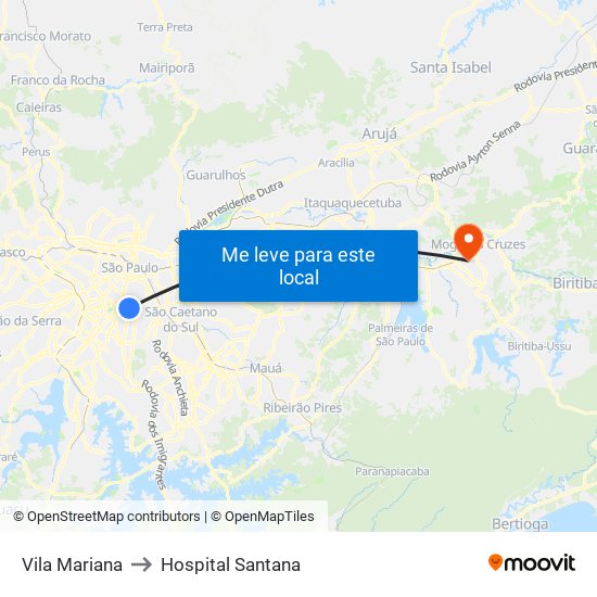Vila Mariana to Hospital Santana map