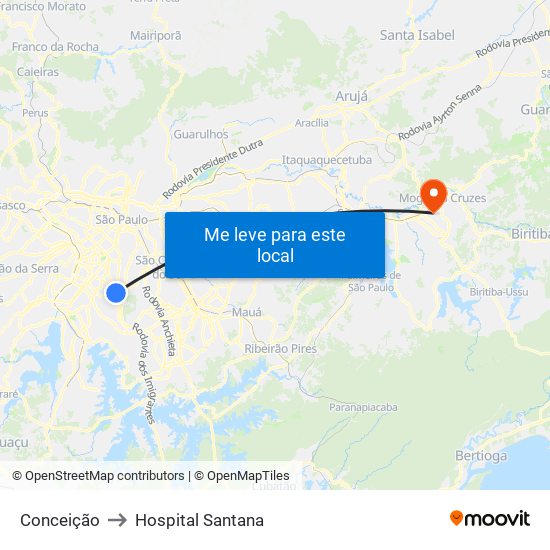 Conceição to Hospital Santana map