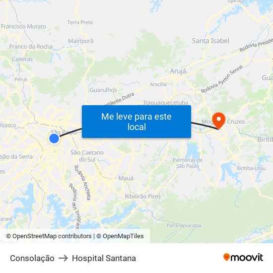 Consolação to Hospital Santana map