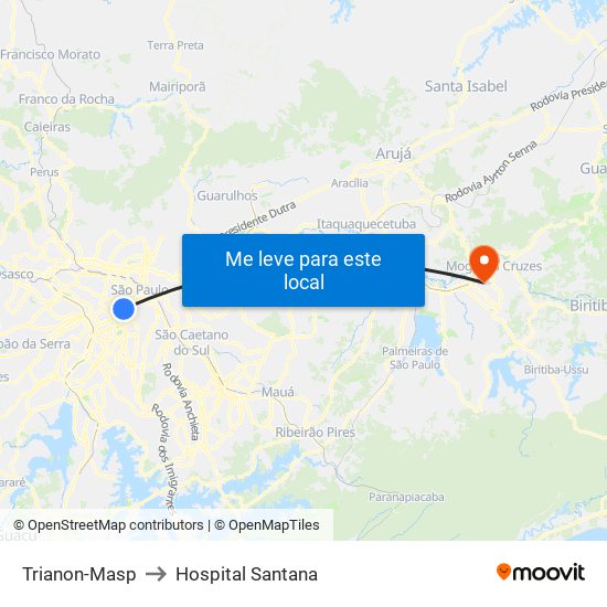 Trianon-Masp to Hospital Santana map