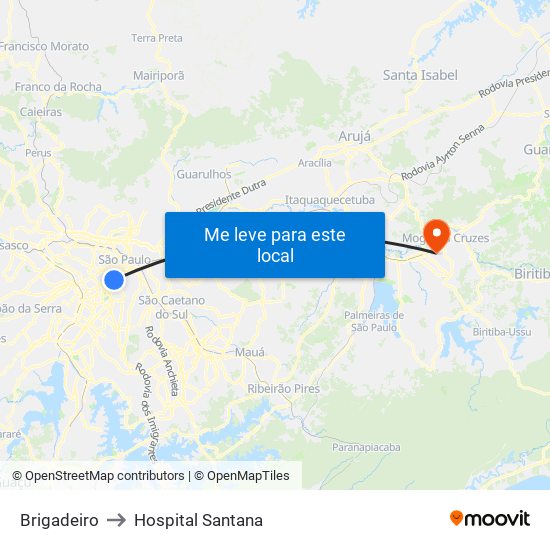 Brigadeiro to Hospital Santana map