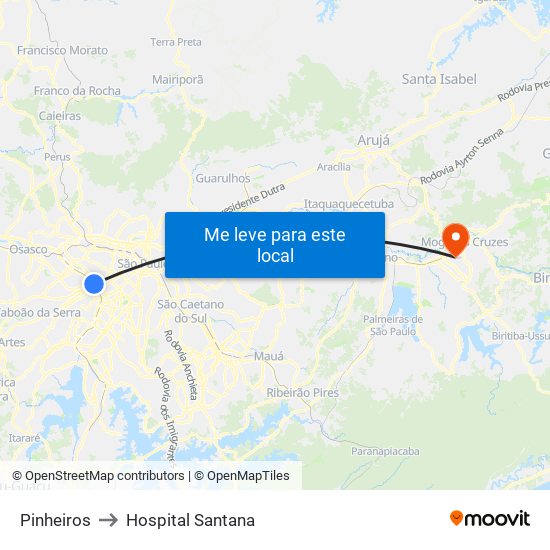 Pinheiros to Hospital Santana map