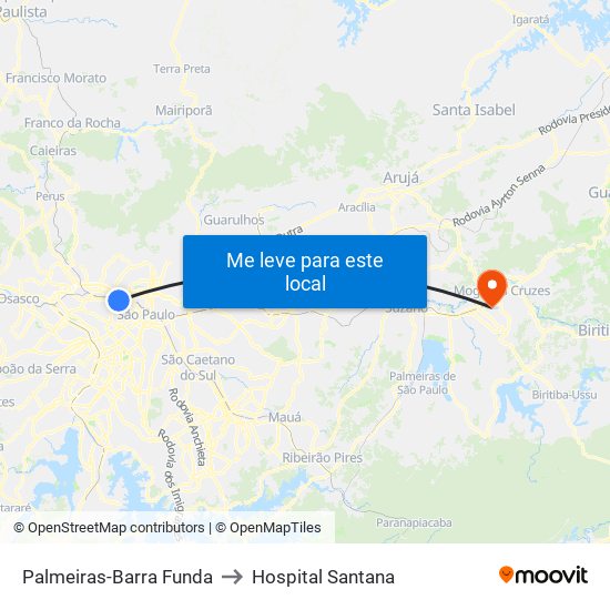 Palmeiras-Barra Funda to Hospital Santana map