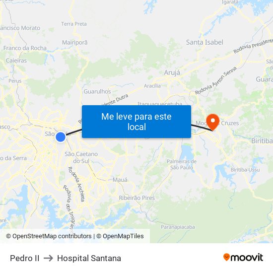 Pedro II to Hospital Santana map