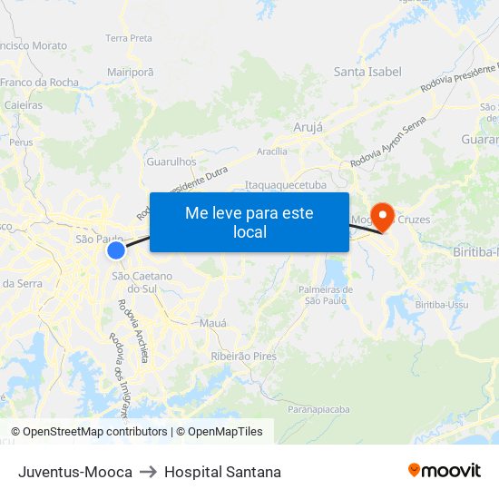 Juventus-Mooca to Hospital Santana map