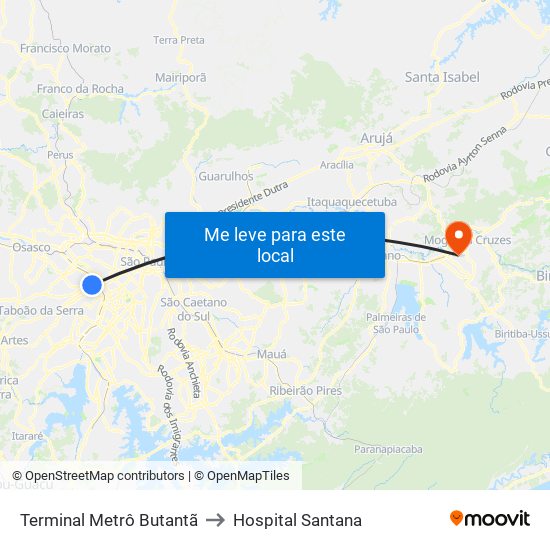 Terminal Metrô Butantã to Hospital Santana map