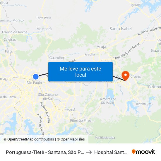 Portuguesa-Tietê - Santana, São Paulo to Hospital Santana map