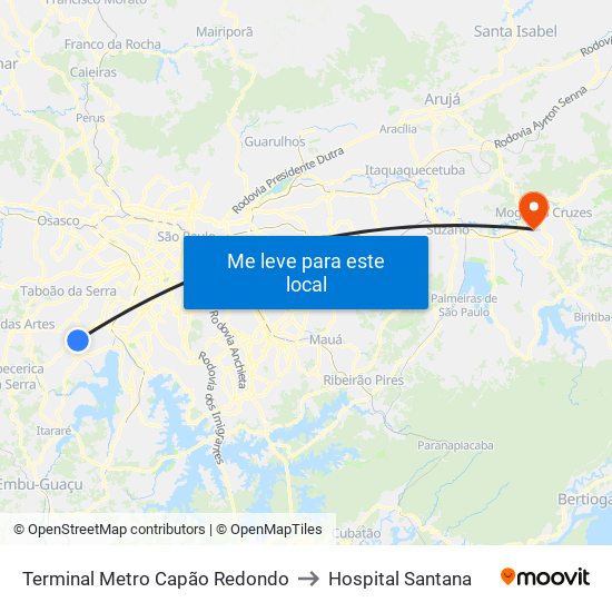 Terminal Metro Capão Redondo to Hospital Santana map