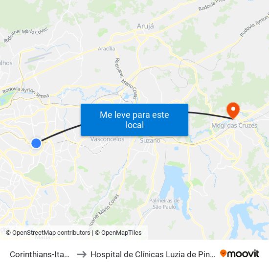 Corinthians-Itaquera to Hospital de Clínicas Luzia de Pinho Melo map