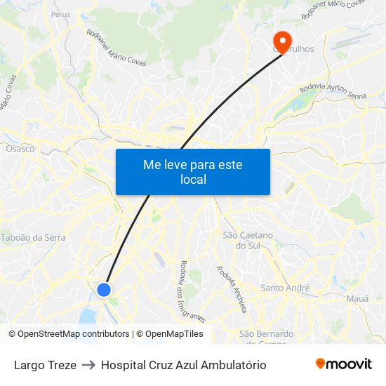 Largo Treze to Hospital Cruz Azul Ambulatório map