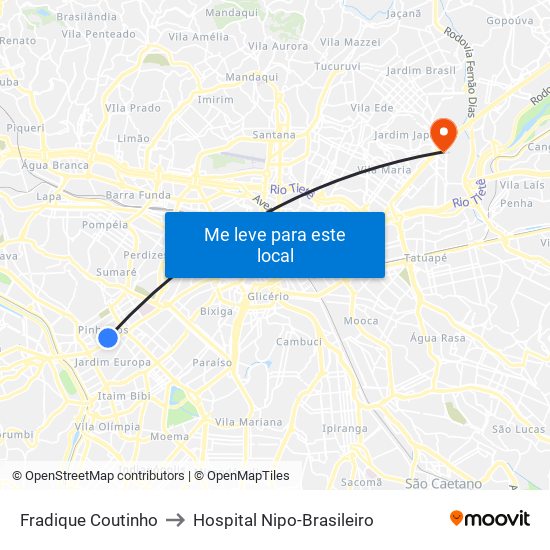 Fradique Coutinho to Hospital Nipo-Brasileiro map