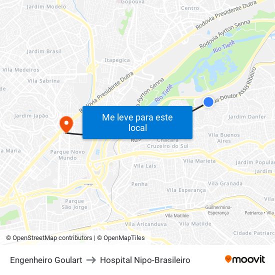 Engenheiro Goulart to Hospital Nipo-Brasileiro map