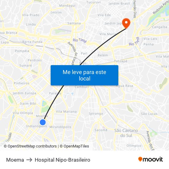 Moema to Hospital Nipo-Brasileiro map