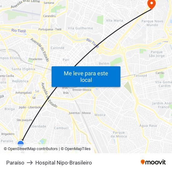 Paraíso to Hospital Nipo-Brasileiro map