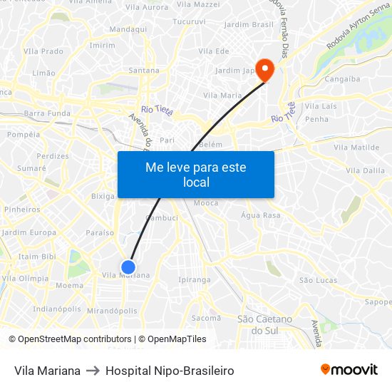 Vila Mariana to Hospital Nipo-Brasileiro map