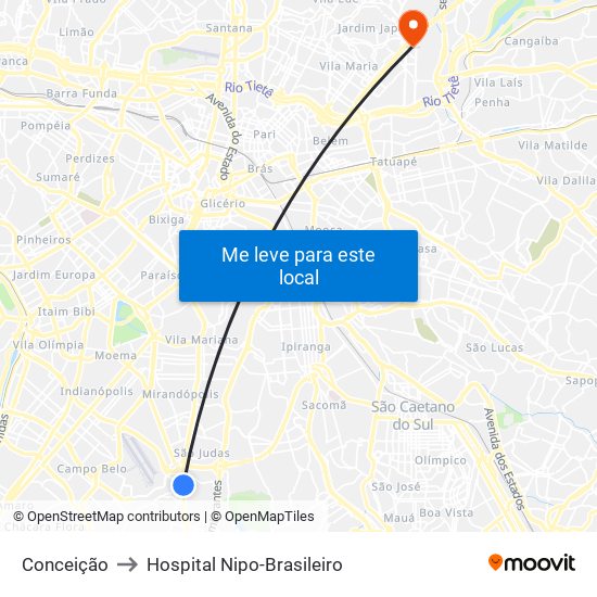 Conceição to Hospital Nipo-Brasileiro map