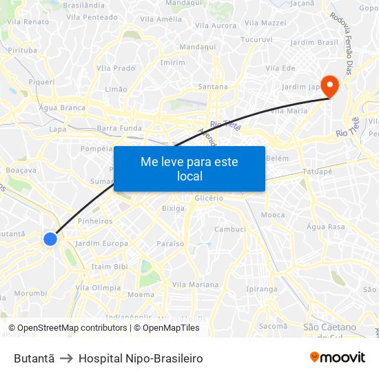 Butantã to Hospital Nipo-Brasileiro map