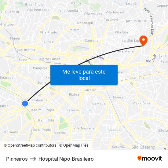 Pinheiros to Hospital Nipo-Brasileiro map