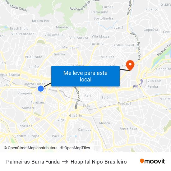 Palmeiras-Barra Funda to Hospital Nipo-Brasileiro map