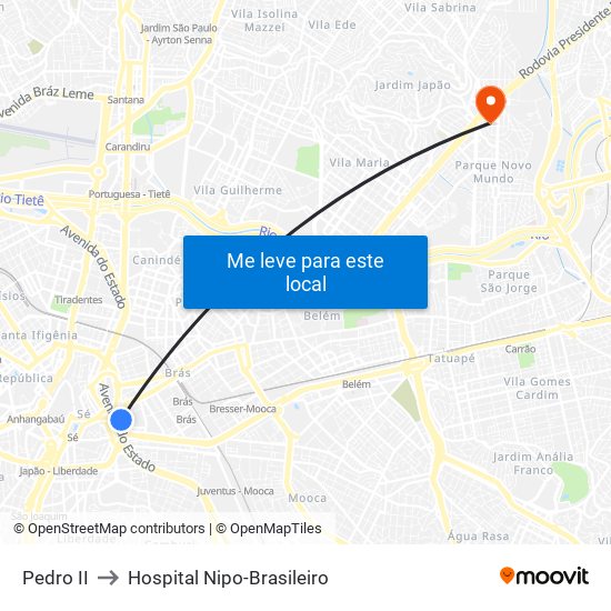 Pedro II to Hospital Nipo-Brasileiro map