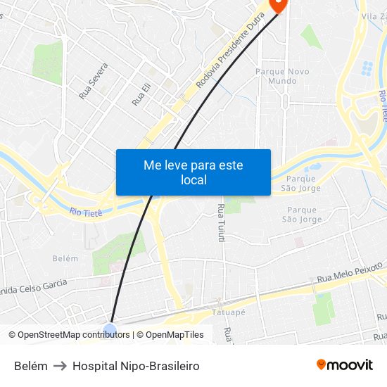 Belém to Hospital Nipo-Brasileiro map
