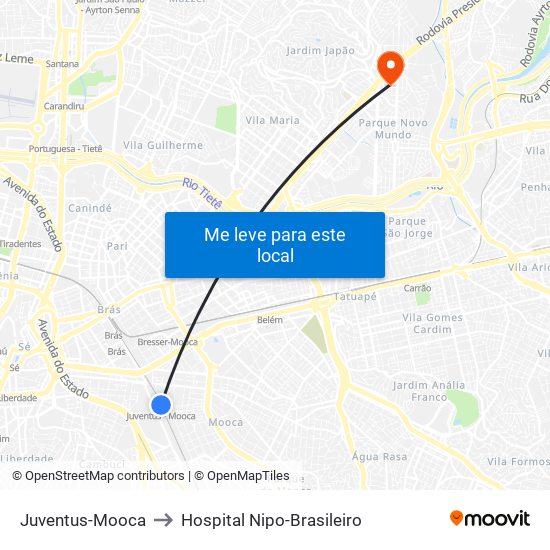 Juventus-Mooca to Hospital Nipo-Brasileiro map