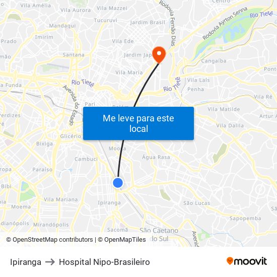 Ipiranga to Hospital Nipo-Brasileiro map