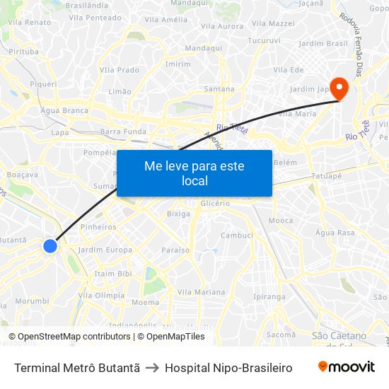 Terminal Metrô Butantã to Hospital Nipo-Brasileiro map