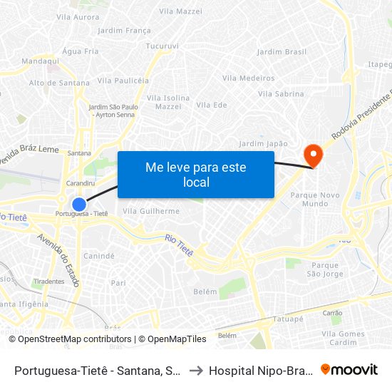 Portuguesa-Tietê - Santana, São Paulo to Hospital Nipo-Brasileiro map