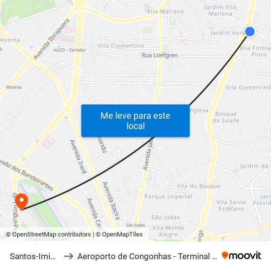 Santos-Imigrantes to Aeroporto de Congonhas - Terminal de Passageiros map