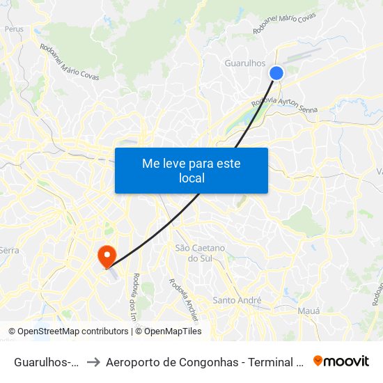 Guarulhos-Cecap to Aeroporto de Congonhas - Terminal de Passageiros map