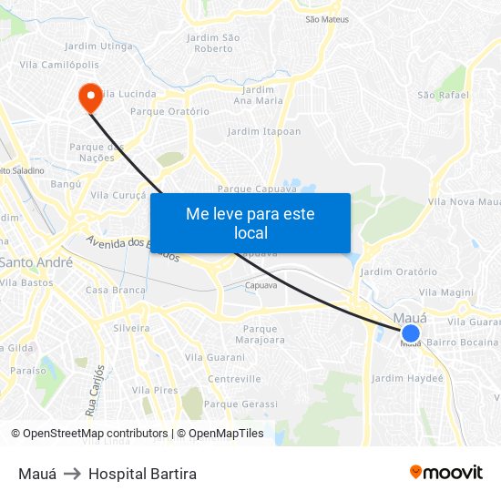 Mauá to Hospital Bartira map