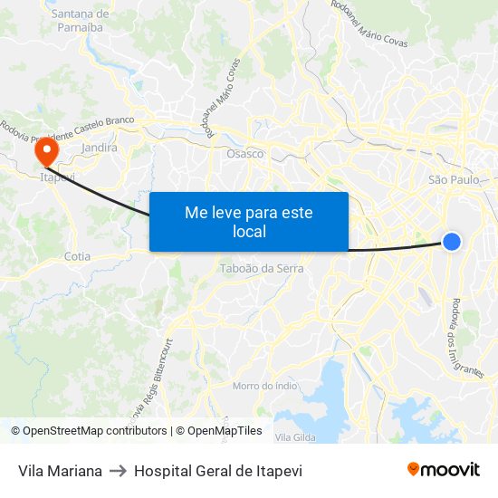 Vila Mariana to Hospital Geral de Itapevi map