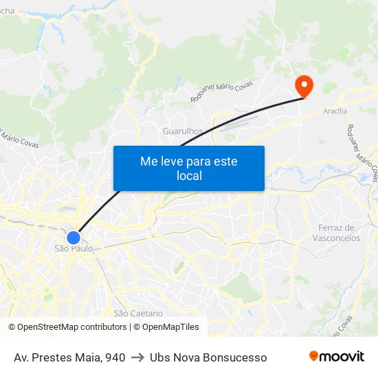 Av. Prestes Maia, 940 to Ubs Nova Bonsucesso map