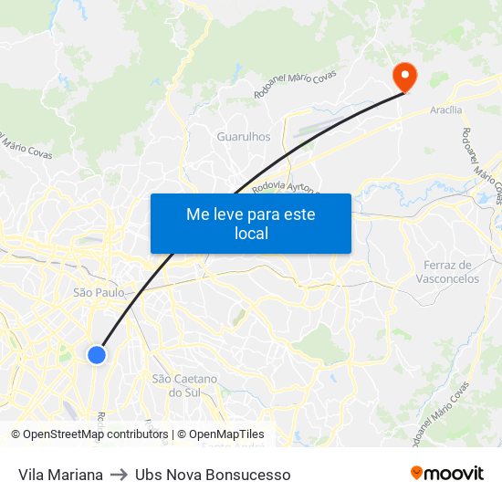 Vila Mariana to Ubs Nova Bonsucesso map