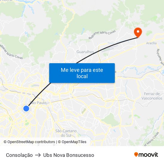 Consolação to Ubs Nova Bonsucesso map