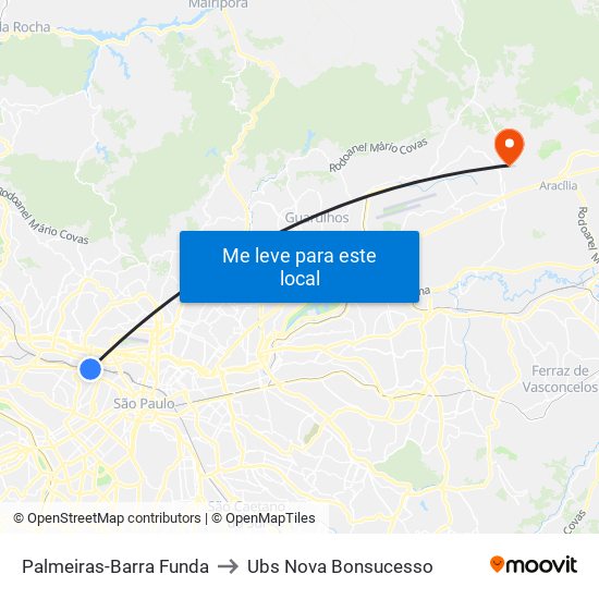 Palmeiras-Barra Funda to Ubs Nova Bonsucesso map